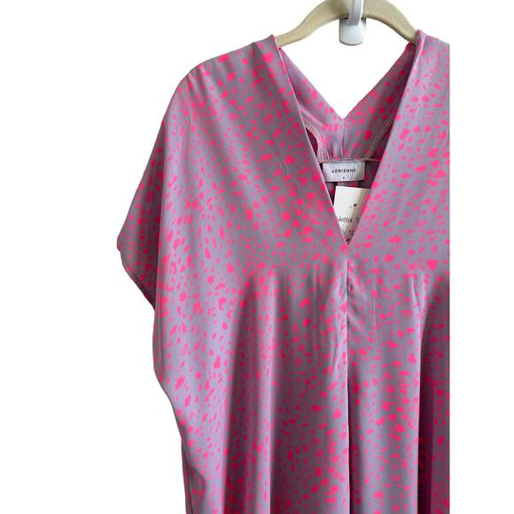 Adrienne Women's Small Purple and Pink Cheetah V-Neck Short Sleeve Blouse - Picture 4 of 13